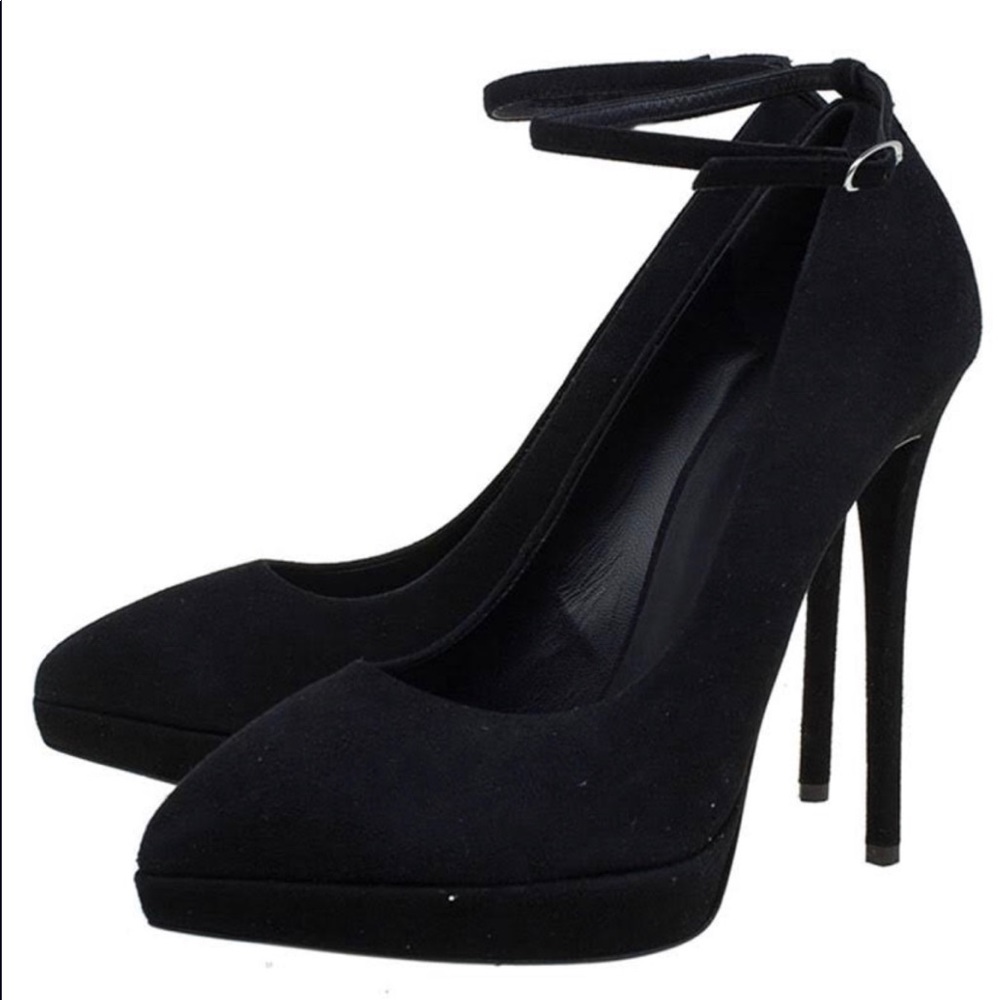 GIUSEPPE ZANOTTI Black Suede Ankle Strap Heels